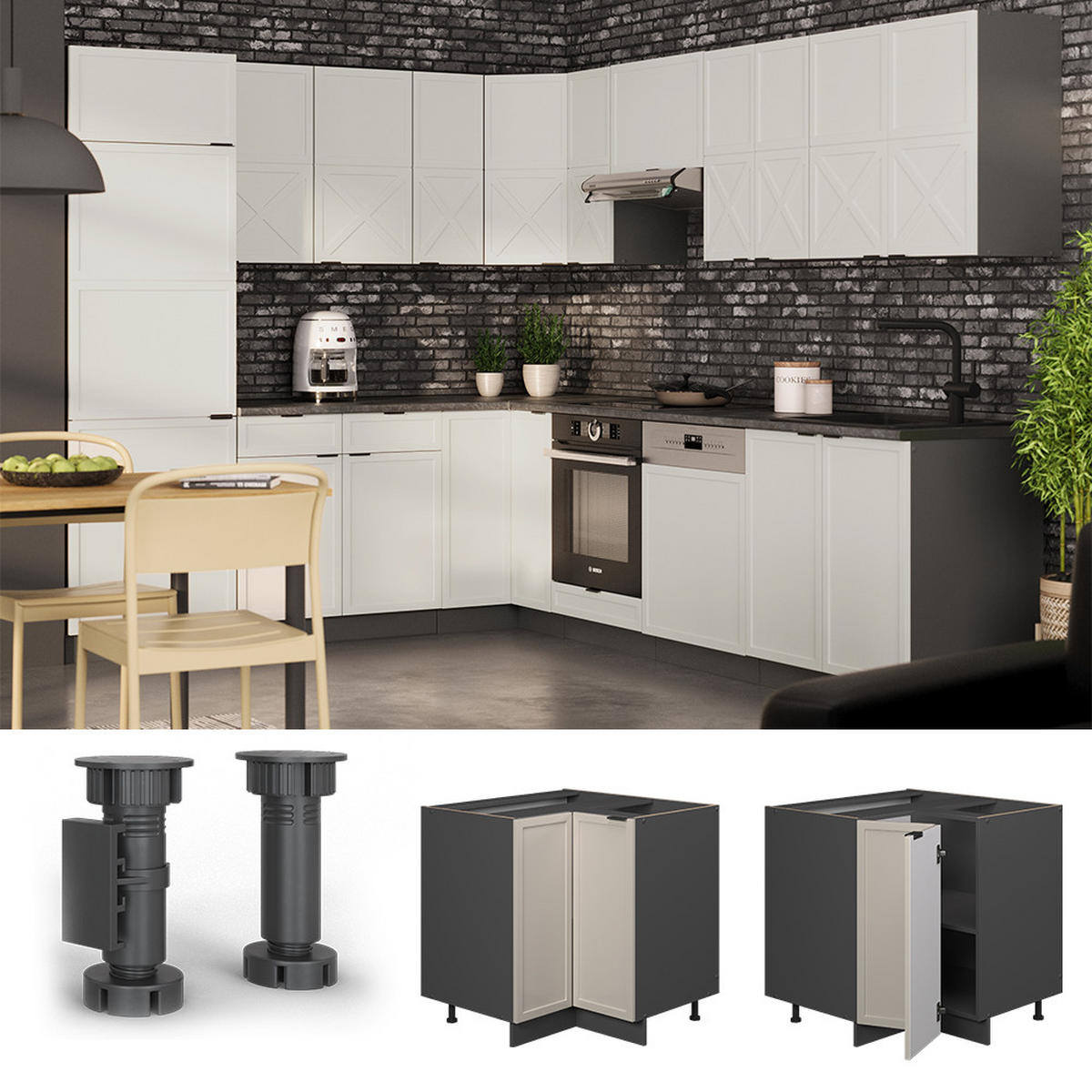 ECKUNTERSCHRANK Fame-Line GrauBeige 80.5 cm, AP Anthrazit - Anthrazit/Grau, Holzwerkstoff (80.5/82/60cm) - Vicco