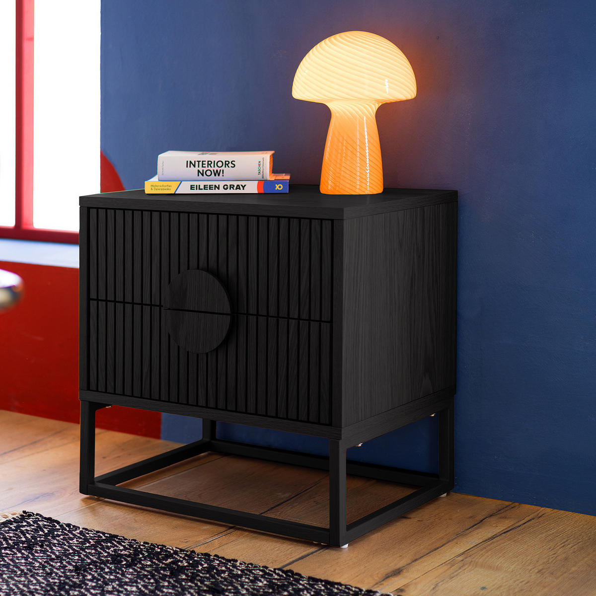 NACHTKOMMODE - MDF / Metall - Eiche - Eichefarben/Schwarz, Holzwerkstoff/Metall (55/55/40cm) - home24