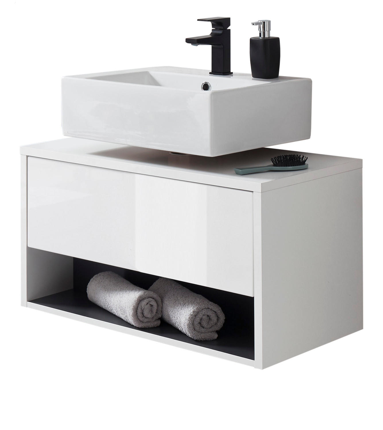 Furn.Design Waschbeckenunterschrank Weiß Hochglanz, Grau 80x44x46 cm