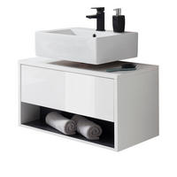 WASCHBECKENUNTERSCHRANK in weiß Hochglanz und grau 80 cm Glide - Weiß Hochglanz/Grau, Holzwerkstoff/Metall (80/44/46cm) - Furn.Design