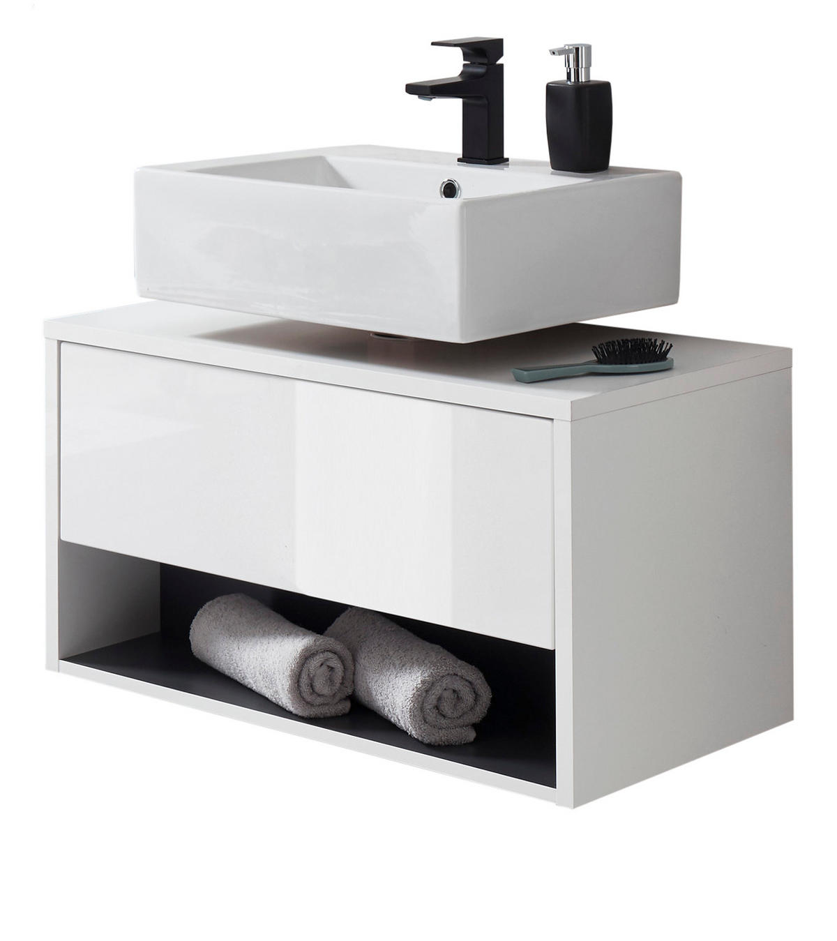 WASCHBECKENUNTERSCHRANK in weiß Hochglanz und grau 80 cm Glide - Weiß Hochglanz/Grau, Holzwerkstoff/Metall (80/44/46cm) - Furn.Design
