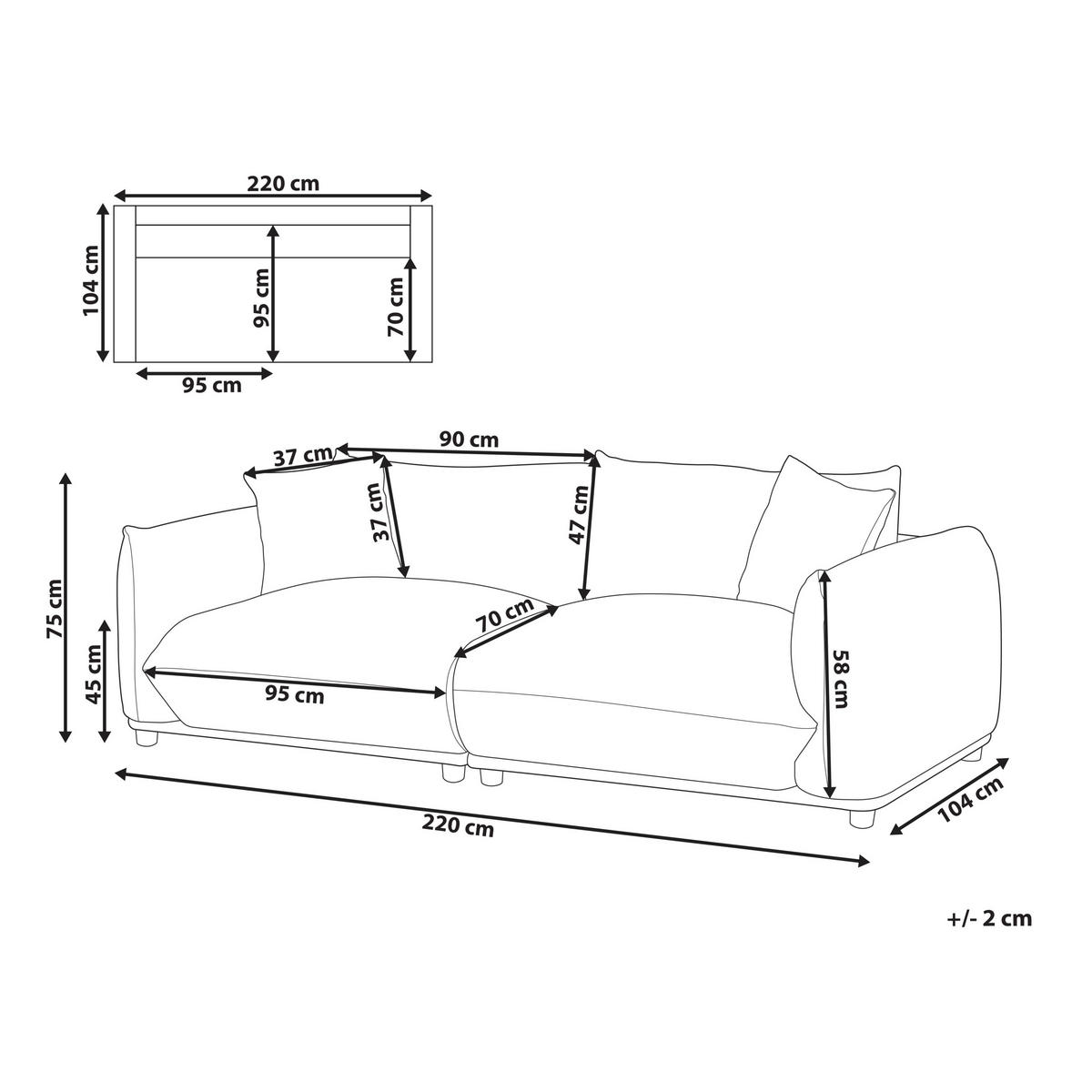 POHOVKA 3-místná Sametová látka Taupe Luvos - šedohnědá, textil (220/75/104cm) - Beliani