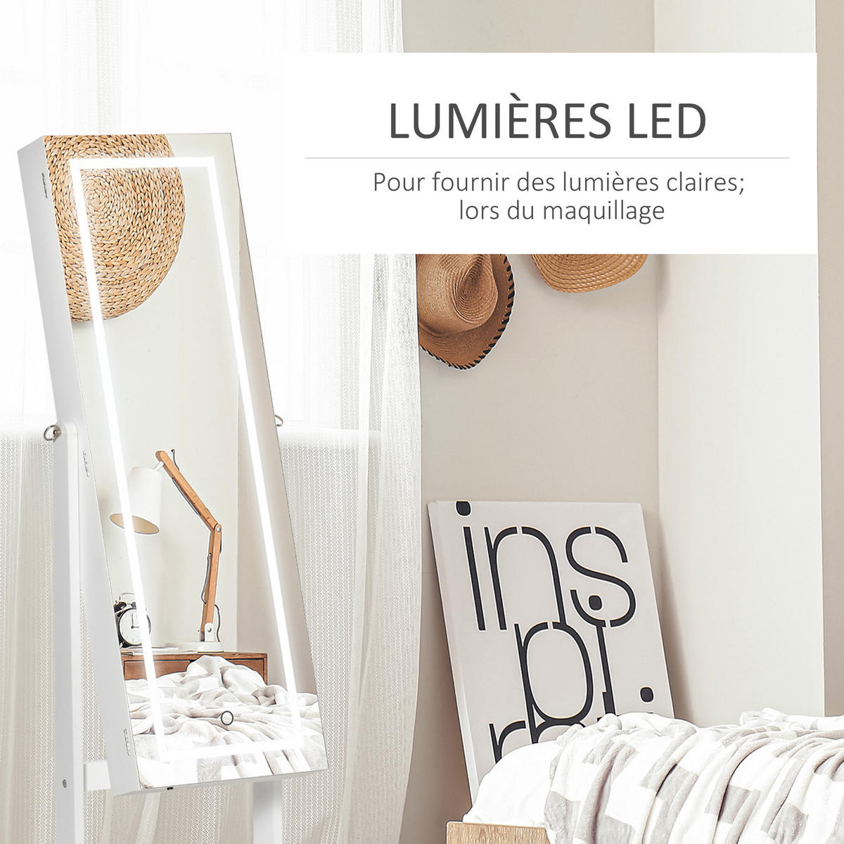 STANDSPIEGEL DE-18883 mit LED, Touchscreen Weiß - Weiß, Holzwerkstoff (46/151.5/36.5cm) - ComfortXL