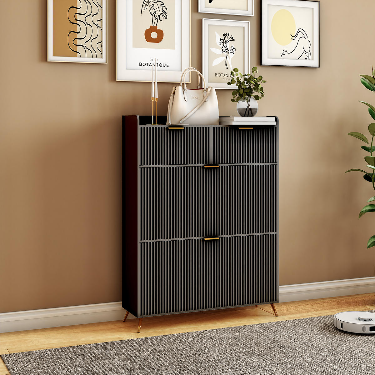 SCHUHSCHRANK 80x24x110 cm Schubladen Trennwände Metallbeine schwarz - Schwarz, Holz (80/110/24cm) - Fortuna Lai