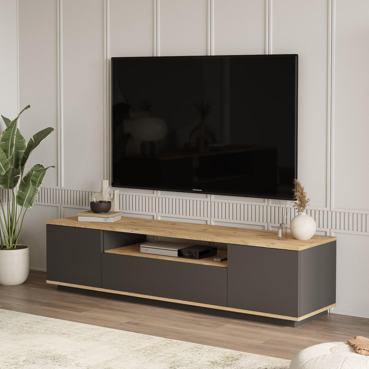 TV-MÖBEL FR7 Kiefer Atlantik-Anthrazit - Anthrazit/Kieferfarben, Holzwerkstoff (180/44/44cm) - Habitat Garten