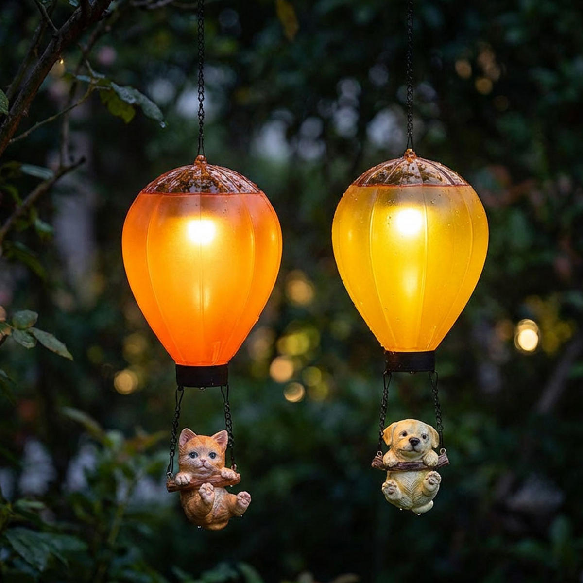 HÄNGELAMPE Solarleuchte Heißluftballon Hund Katze 4er Set - Multicolor, Metall (12/12/49cm)