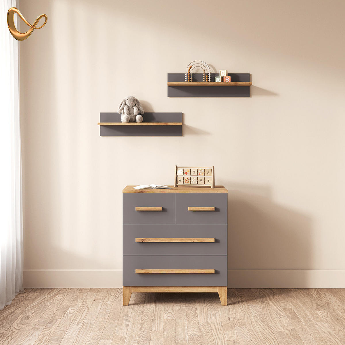 WANDREGAL Mailo Grau/Artisan 70 x 20 cm - Eiche Artisan/Grau, Holzwerkstoff (70/20/18.4cm) - Livinity®