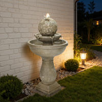 2-STUF. Polyresin-Gartenbrunnen, Vogeltränke+Schmetterling auf Kugel, 95cm, Garten/Balkon/Terrasse - Grau, Kunststoff (45/45/95cm)