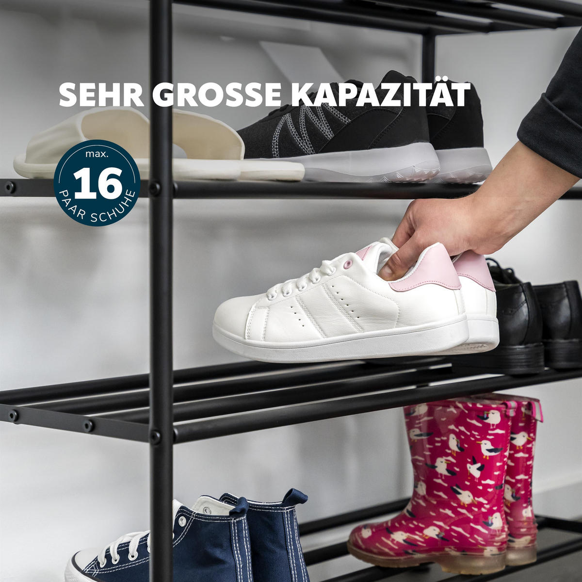 SCHUHREGAL, Metall, schwarz - Schwarz, Metall (80/76.5/31cm) - eluno