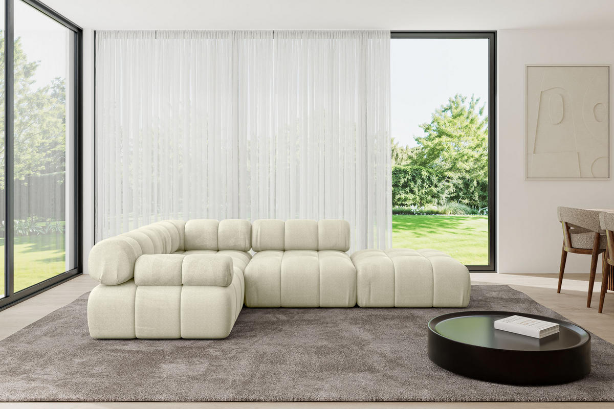 ECKSOFA modulares Sofa Felto-L1 - 285x190x70 cm Beige Velours - Beige, Holzwerkstoff/Textil (285/190cm) - ALTDECOR