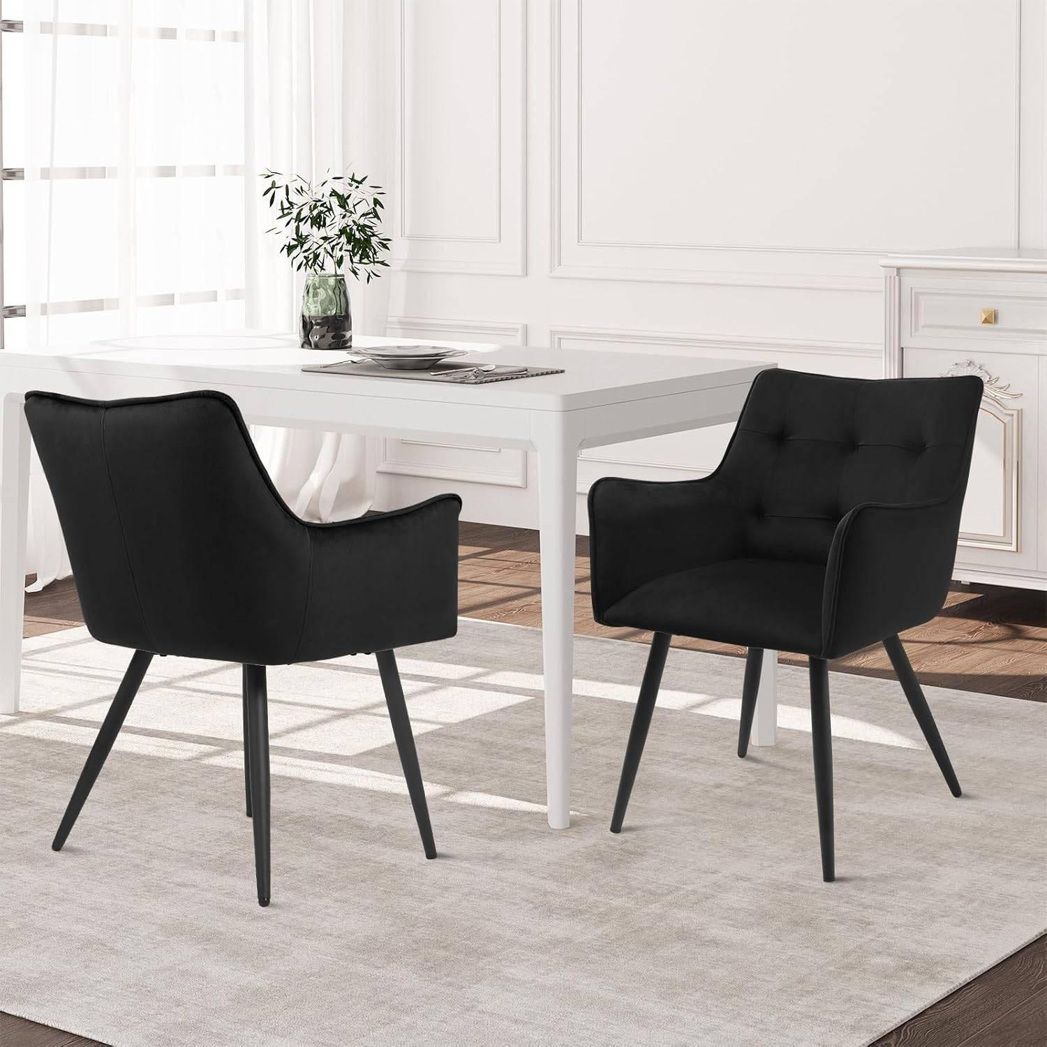 ESSZIMMERSTUHL 4er Set, mit Samtbezug, Schwarz - Schwarz, Textil/Metall (54/80/48cm) - Woltu