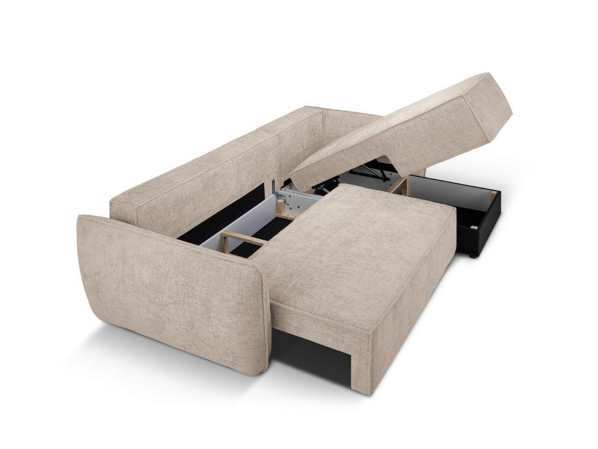 AUSKLAPPBARES-ECKSOFA rechts mit Container Kaelle aus Chenille-Stoff beige 4 Sitzplätze - Beige, Textil (165/252cm) - Micadoni