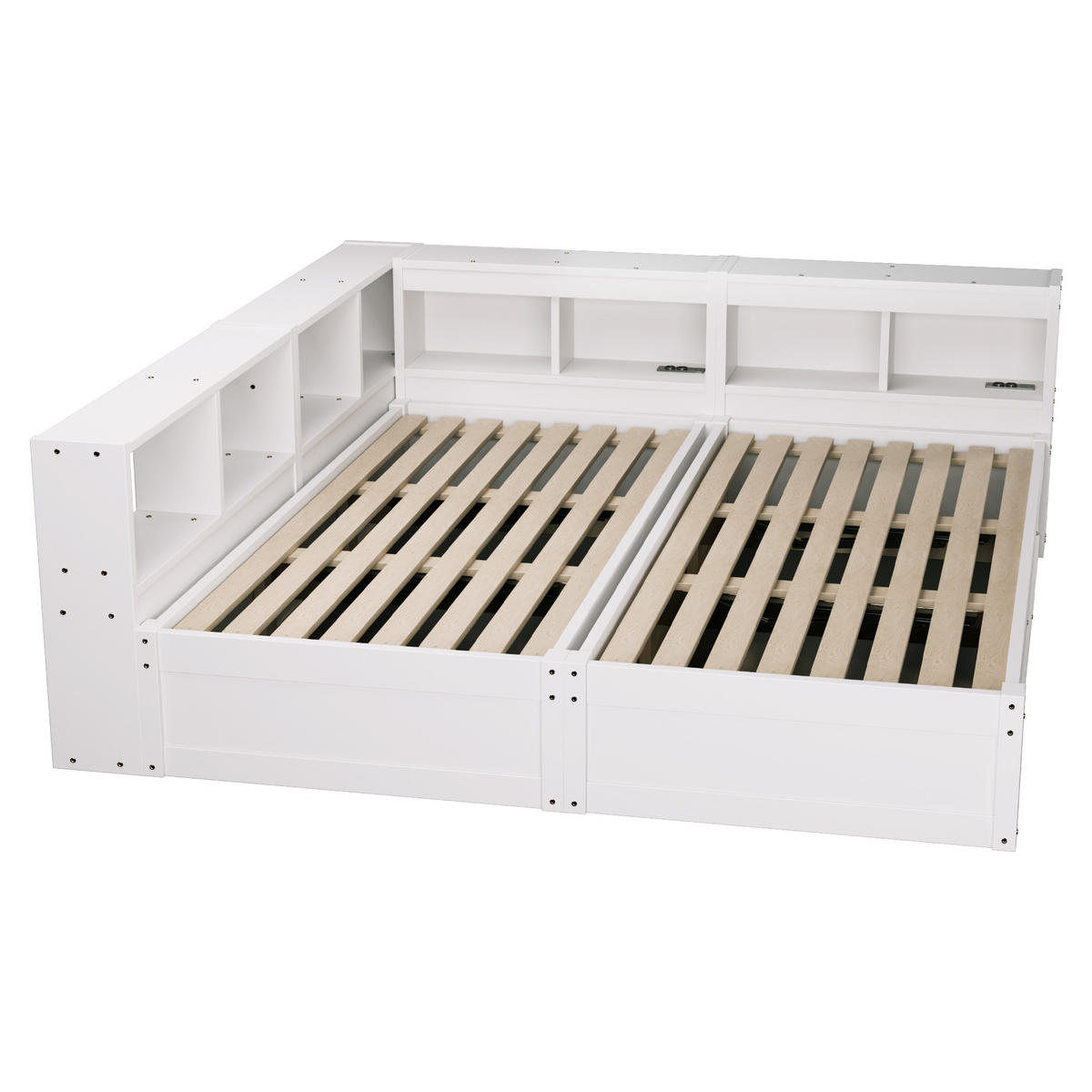 SCHLAFSOFA 90x200cm LED Stauraum Steckdose Holzbett Weiß - Weiß, Holzwerkstoff (180/200cm) - FLIEKS
