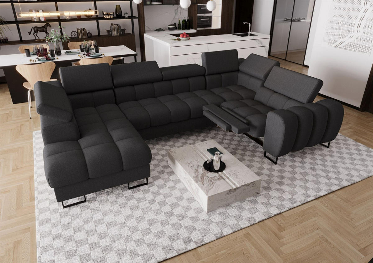 WOHNLANDSCHAFT Bastien Relax - Dunkelgrau, Holzwerkstoff/Textil (198/95/350cm) - Fun Möbel