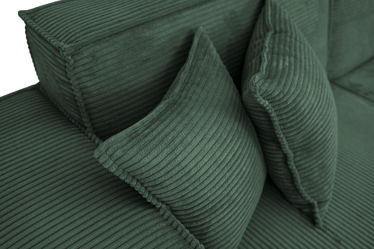 ECKSOFA Hana Loft 3-Sitzer Ecke Links, Cordstoff Chenille, Dunkelgrün 241/80/168 cm - Dunkelgrün/Schwarz, Textil/Metall (241/168cm) - WFL GROUP