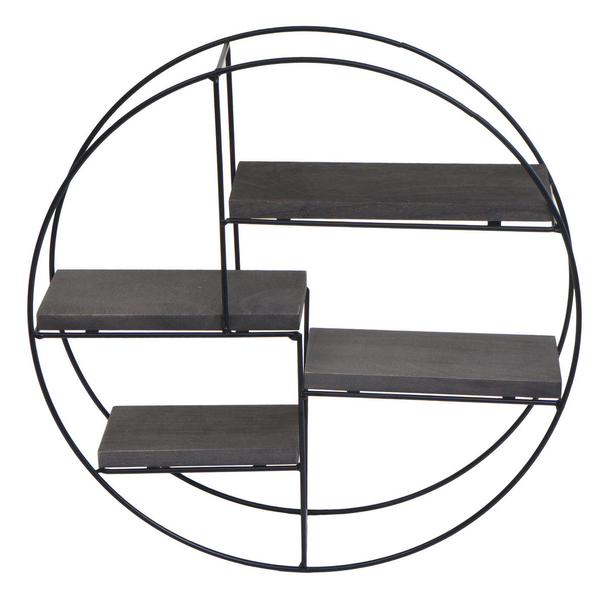 WANDREGAL rund 45x45x11cm 4 Regalböden Metall Massiv-Holz Industrial Dunkelgrau - Grau, Holz (45/45/11cm) - BERLINLODGE