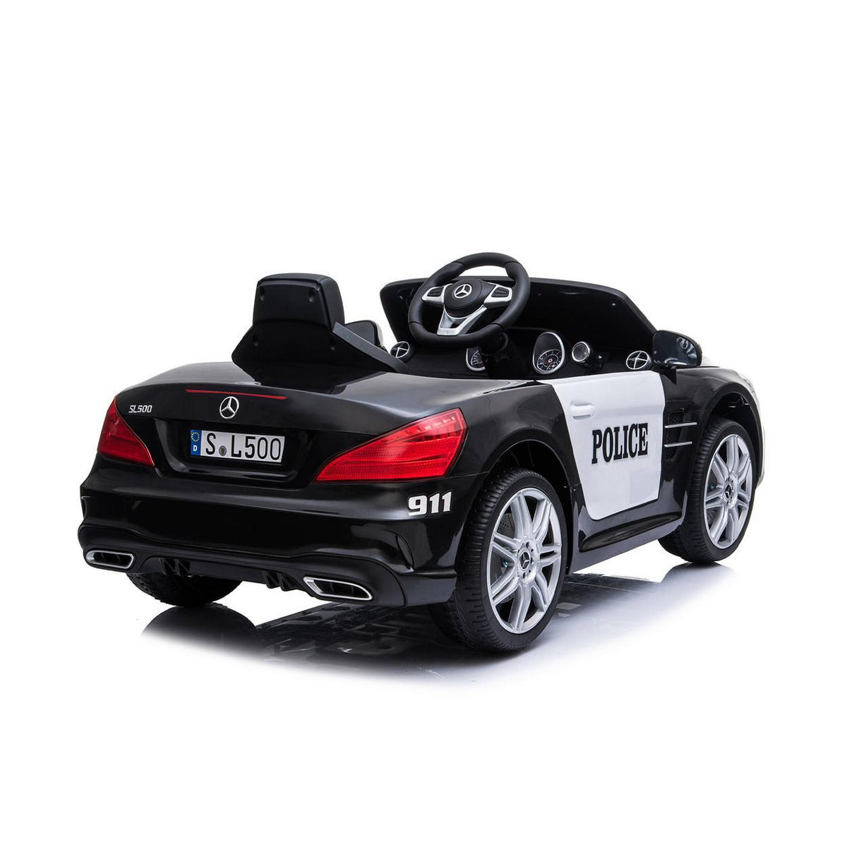 ELEKTROAUTO Polizei Mercedes schwarz SL500 LED Bluetooth Fernbedienung - Schwarz, Kunststoff (122/69/52cm) - Chipolino