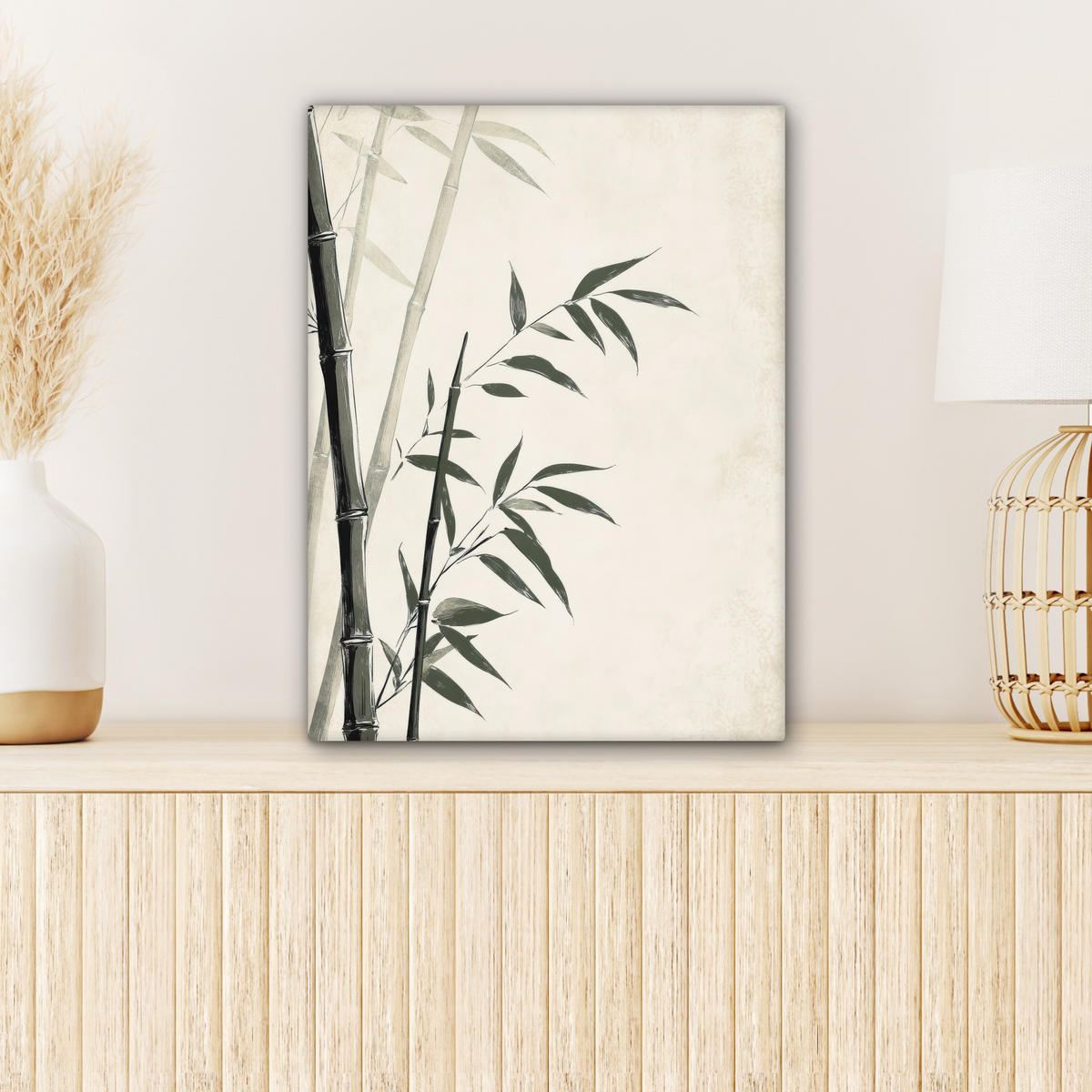 LEINWANDBILD Japandi - Bambus - Beige Room Decor 30x40 cm - Eukalyptusholzfarben, Textil (30/40cm) - MuchoWow