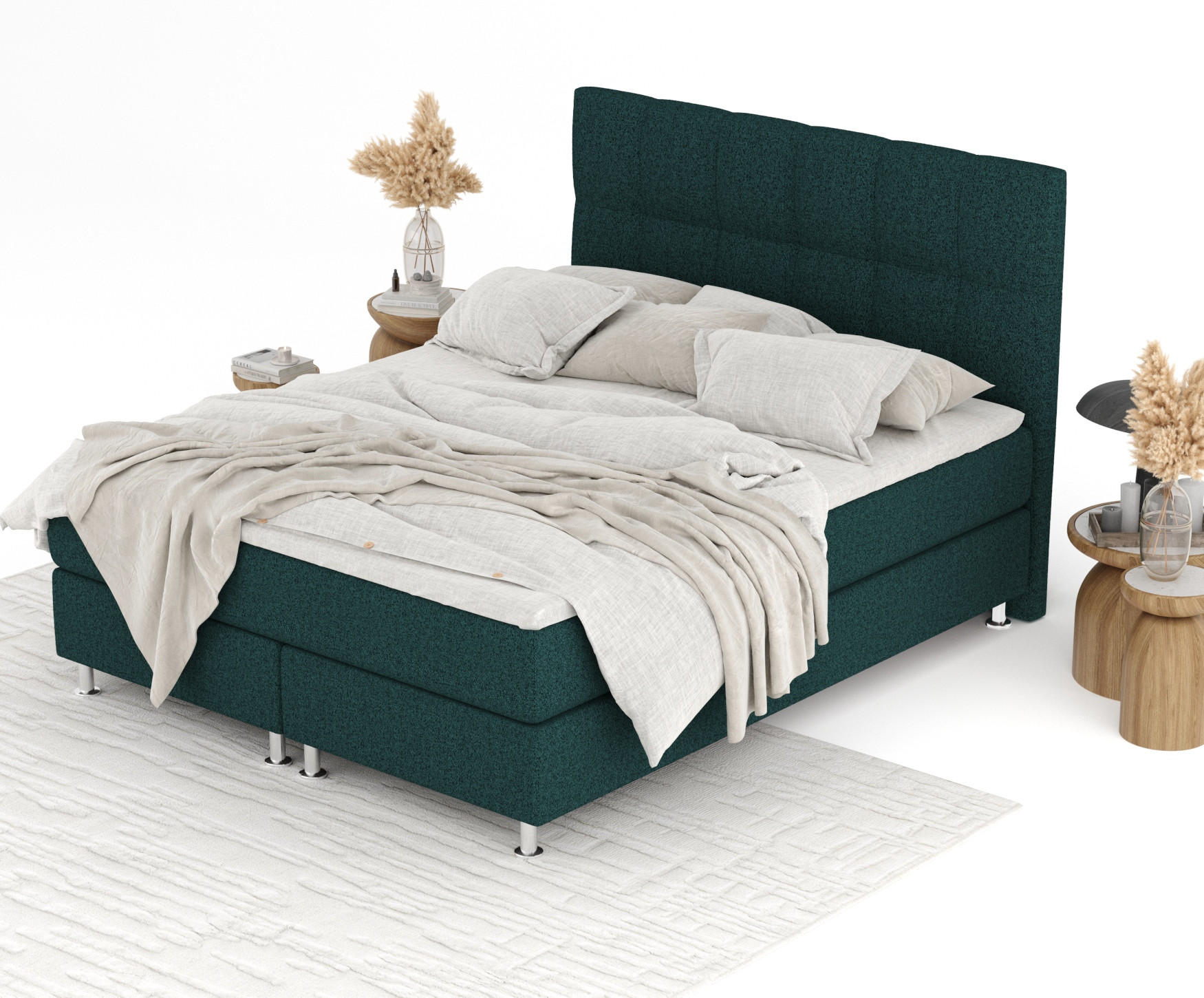 Thumbnail - Maison de Reve Boxspringbett, Grün, Textil, Buche, Kiefer, H3, Höhe ca. 21 cm, 200x200 cm, FSC 100%, Made in EU, Oeko-Te...