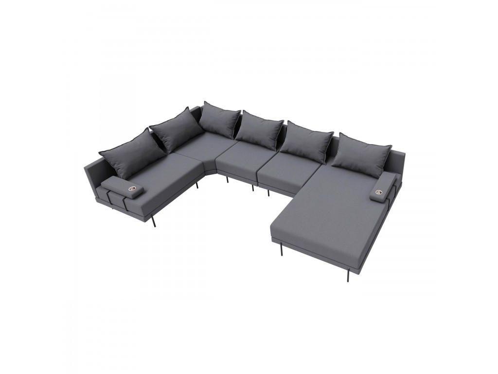 GARTENSOFA BAHAMA XL Links - Wetterfeste Balkonmöbel & Terrassenmöbel Außen - Moderne Lounge Möbel für Garten - Balkon & Terrasse - Dunkelgrau - Dunkelgrau, Kunststoff (370/75/222cm) - Trada