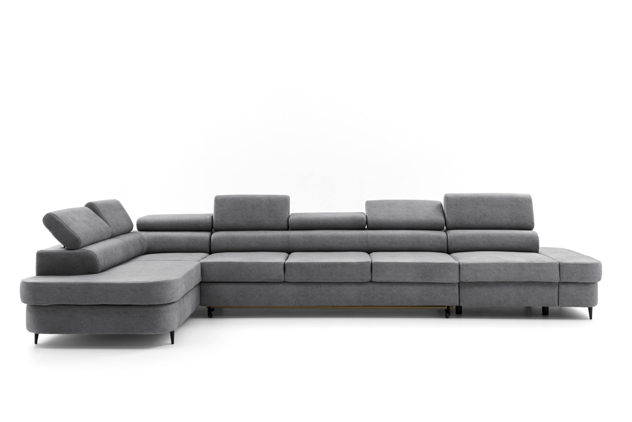 ECKSOFA PRIAM XXL L-Form Links mit Schlaffunktion 125x265 Velours Grau - Schwarz/Grau, Holz/Textil (203/420cm) - Muffo