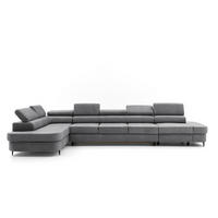 ECKSOFA PRIAM XXL L-Form Links mit Schlaffunktion 125x265 Velours Grau - Schwarz/Grau, Holz/Textil (203/420cm) - Muffo
