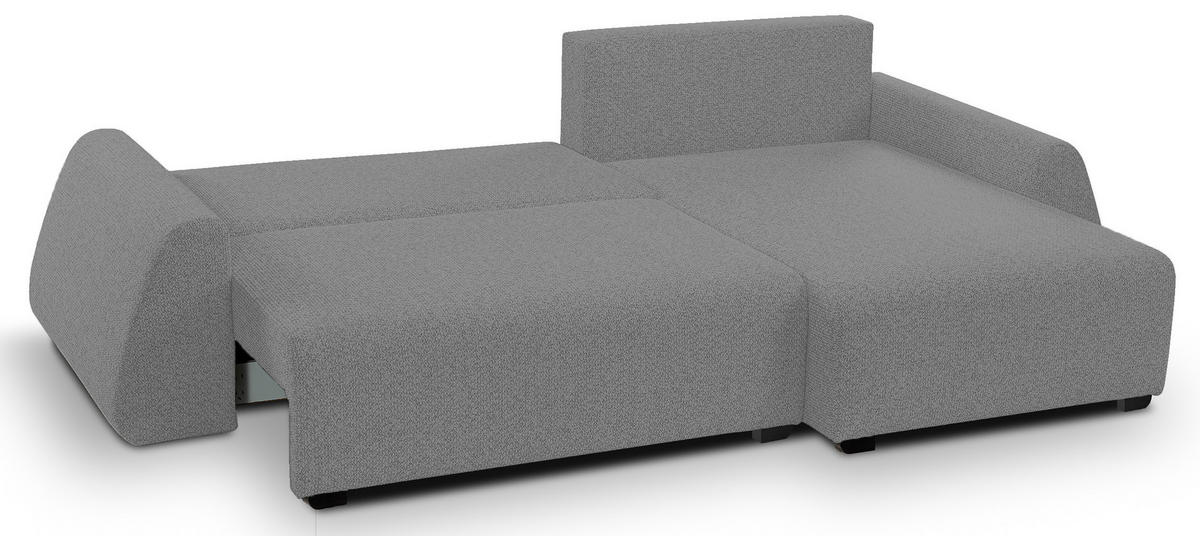 ECKSOFA ALMI mit Schlaffunktion, Bettkasten, Wellenfedern, Komfortable Sitzpolsterung, Elegantes Design, Rechte, 160x275 cm, Silber - Silberfarben, Holz/Textil (275/160cm) - DomoHome