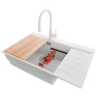 GRANITSPÜLE Sydney, 2-er set Weiß 78/50 cm 1 Becken + Küchenarmatur 38/14 cm + Ablauf-Set + Küchenzubehörset ab 60er Unterschrank - Chromfarben/Beige, Kunststoff (78/20/50cm) - Primagran