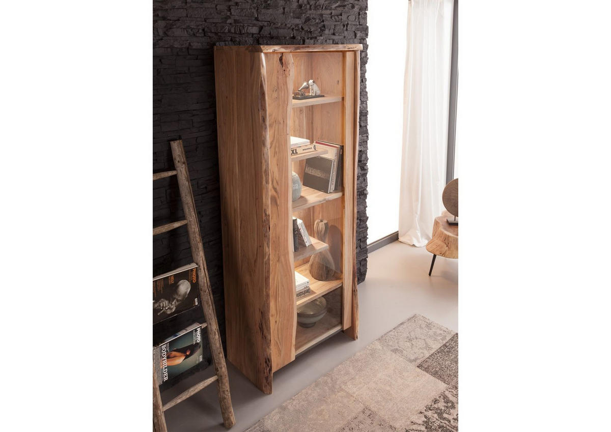 VITRINE Akazie 81x45x204 natur lackiert PURE ACACIA #107 - Braun, Holz (81/204/45cm) - Massivmoebel24