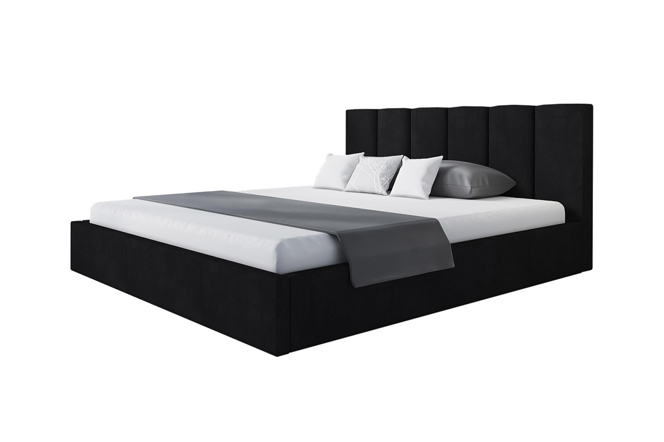POLSTERBETT TOKIO SLIM, 120 x 200 cm mit Bettkasten und Lattenrost aus Holz, Farbe: Schwarz, Velourestoff - Schwarz, Holz/Kunststoff (120/200cm) - Alpi-Möbel