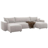 WOHNLANDSCHAFT Pianoni Hellbeige Cordbezug - Ecru/Schwarz, Kunststoff/Textil (312/83/140cm) - Selsey