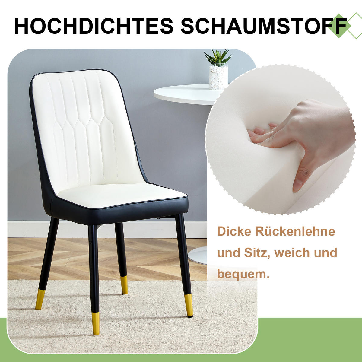 STUHL-SET DE-36511 2 Stück mit PU-Bezug und Metallbeinen Schwarz-Weiß - Multicolor, Metall (41.5/89/43cm) - ComfortXL