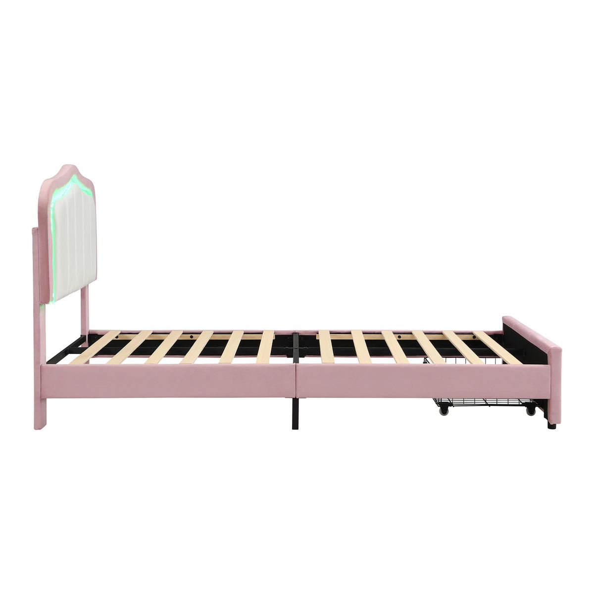 POLSTERBETT 90/200 cm mit Schublade und LED, DE-41731, in Rosa - Pink, Holzwerkstoff (90/200cm) - ComfortXL