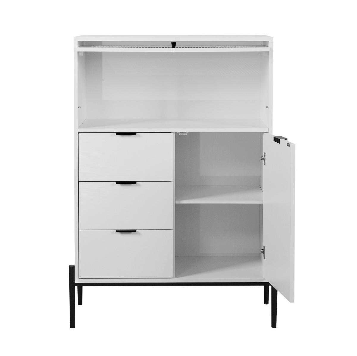 SIDEBOARD 85/40/120 cm in Weiß mit 3 Schubladen und Glastür - Weiß, Holzwerkstoff (85/120/40cm) - BEAOK