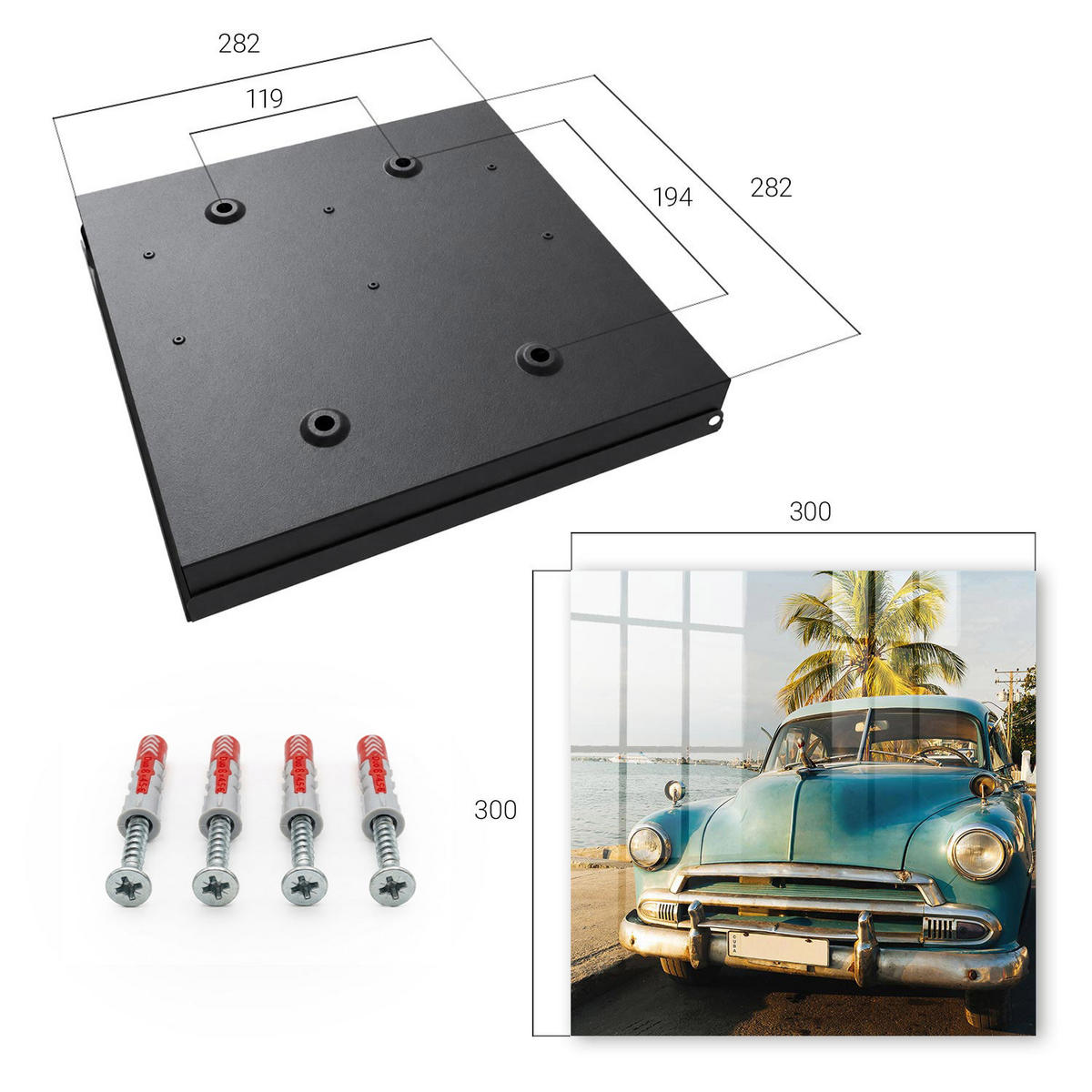 SCHLÜSSELBOX Schwarz 30x30 cm- Türöffnung nach rechts - Retro-Auto - Blau, Metall (30/30/5cm) - TULUP
