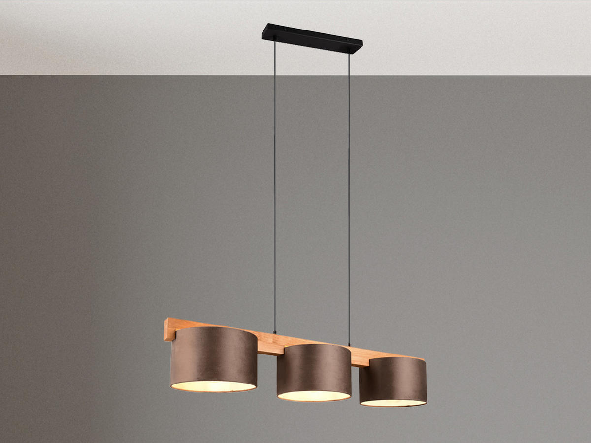PENDELLEUCHTE Holz Breite 100cm, Lampenschirme Samt Braun - Braun/Naturfarben, Holz/Textil (25/100/150cm) - meineWunschleuchte
