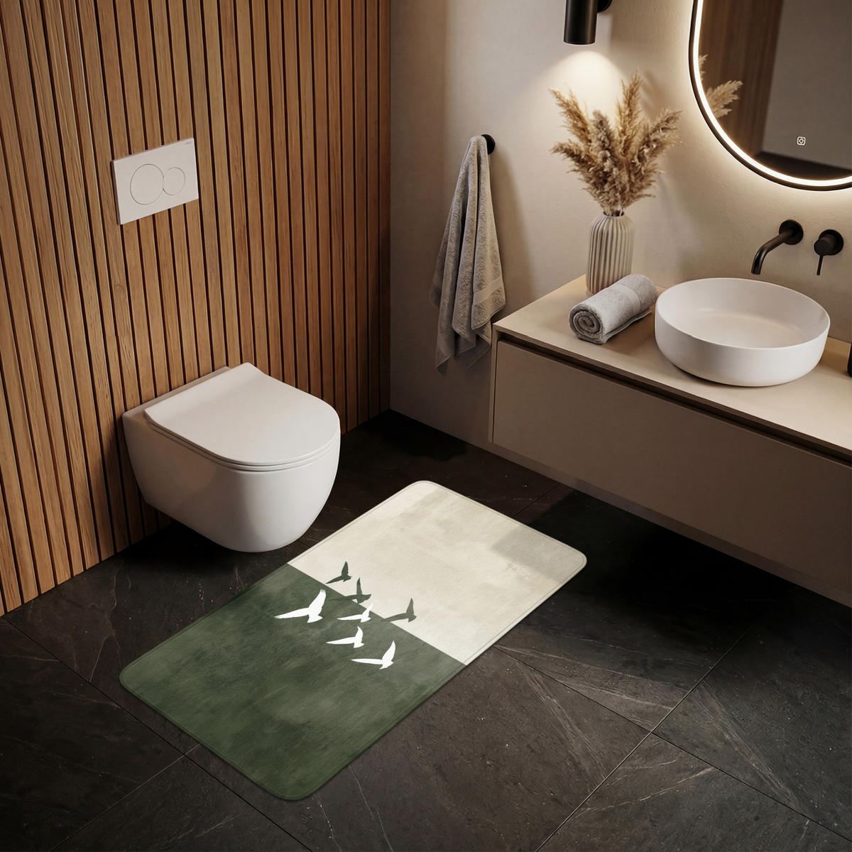 WC PŘEDLOŽKA Japandi - Pták - Zelený 120x60 cm - olivově zelená, textil/plast (120/1cm) - OnlyWow