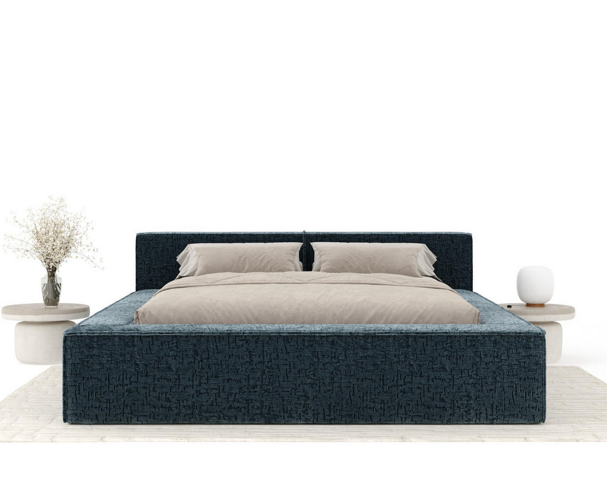 POLSTERBETT Voliera Blau 160/200 cm im Chenille-Stoff - Blau/Birkefarben, Holz/Holzwerkstoff (160/200cm) - Maison de Reve