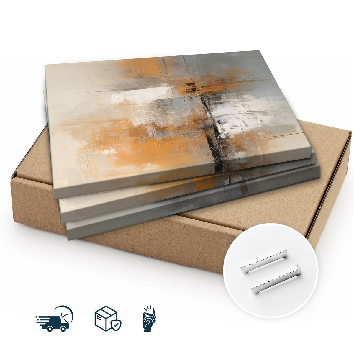 LEINWANDBILDER 3-es Set Abstrakte Kunst - Beige/Schwarz, Textil (90/40cm) - Muralo