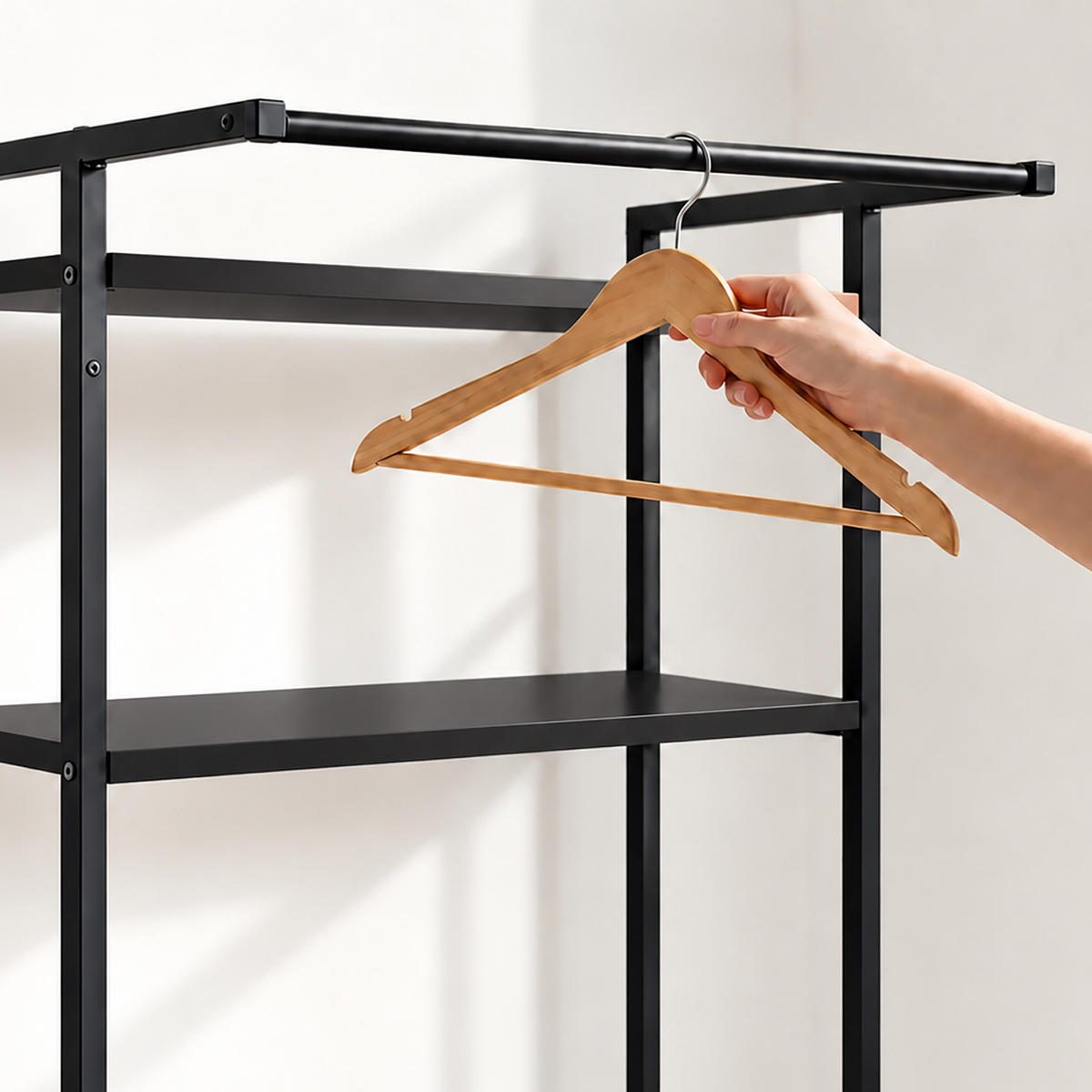 WASCHMASCHINENREGAL Schwarz Metall 3 Ablagen - Schwarz, Holzwerkstoff/Metall (66/161/40cm) - Relaxdays