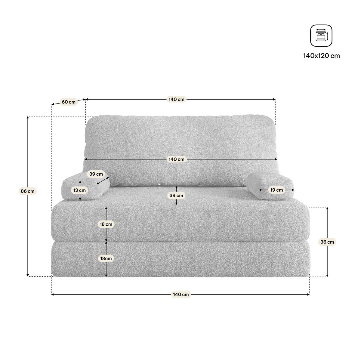 POHOVKA z pěny KESTE s funkcí spaní Buklé látka Černá - černá, textil (140/86/60cm) - MASSENO