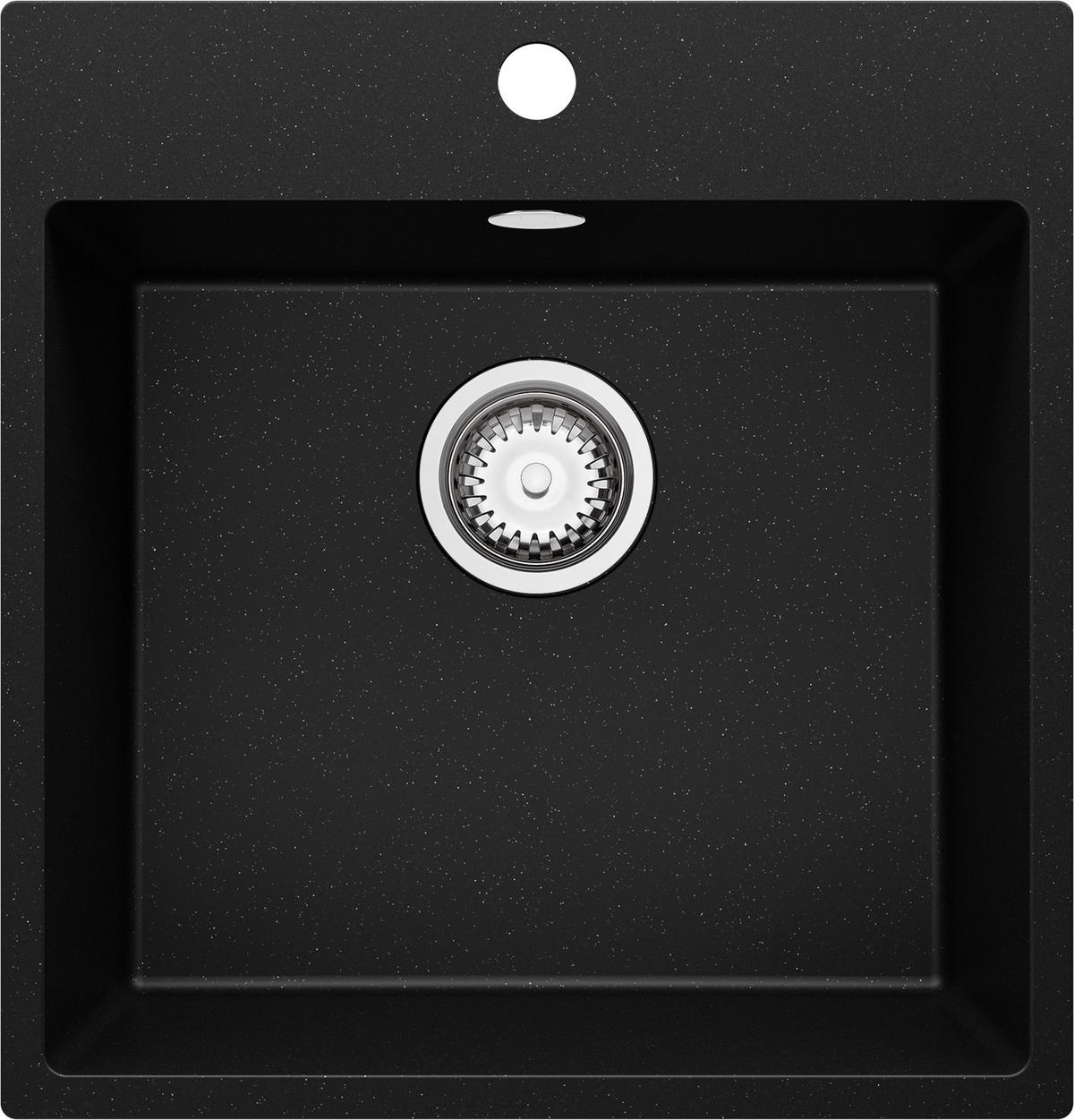 SPÜLBECKEN Riga, 2-er set Schwarz Metallic 48/50 cm 1 Becken + Ablauf-Set ab 50er Unterschrank - Chromfarben/Schwarz Hochglanz, Kunststoff (48/20/50cm) - Primagran