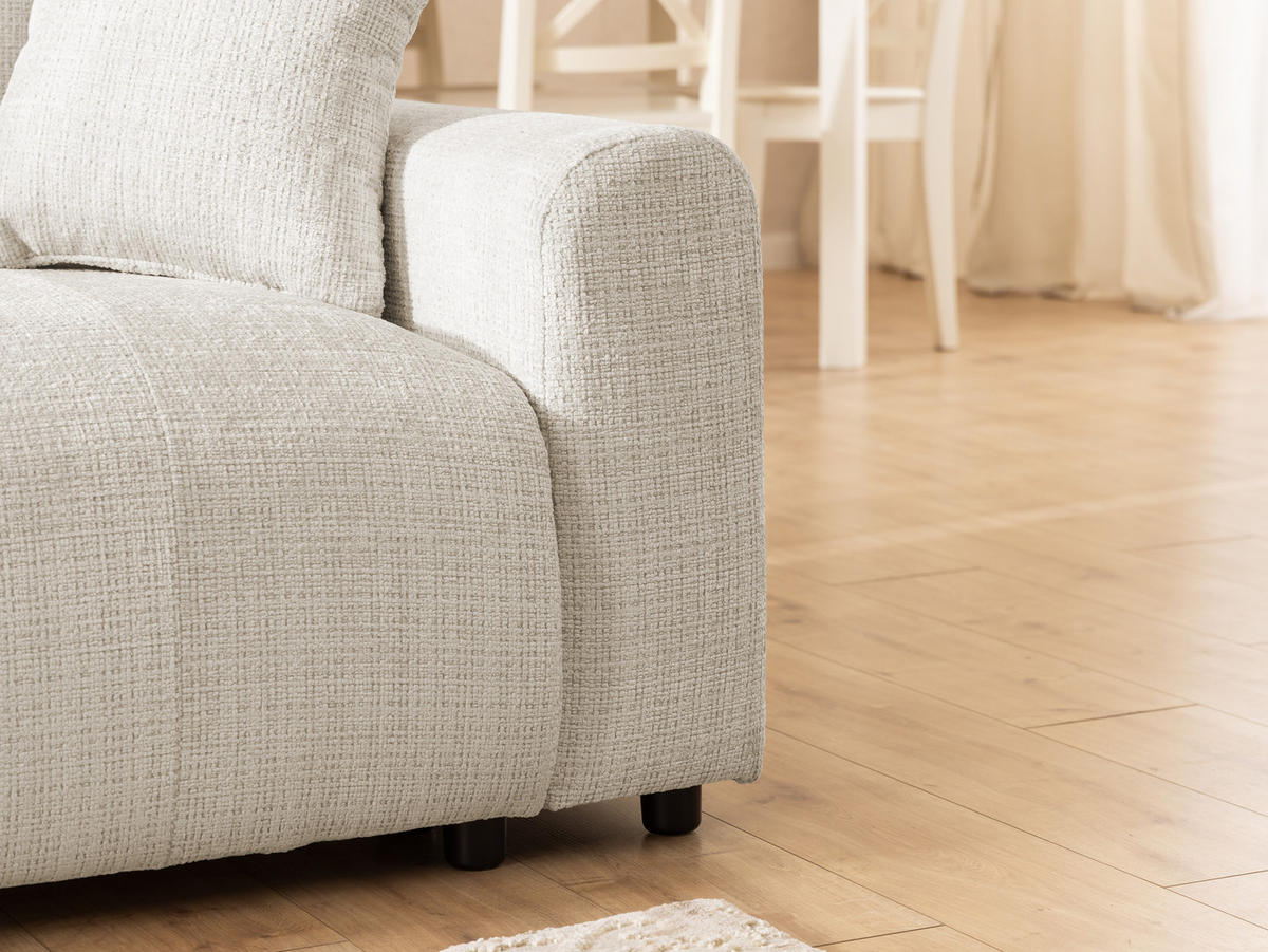 SCHLAFSOFA Calma mit Bettkasten im Bumpy-Design aus weichem Beige Chenille-Stoff - Beige/Schwarz, Holz/Kunststoff (239/88/98cm) - S-Style Möbel