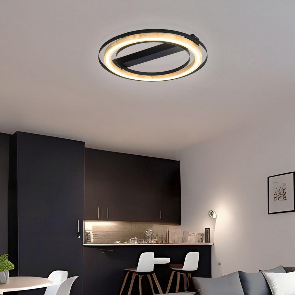 LED DECKENLEUCHTE Metall Bambus Schwarz - Schwarz, Holz (56/56/6cm) - Nowa