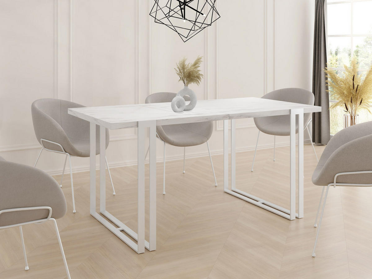 ESSTISCH Lilo rechteckig ausziehbar, Marmor Weiß 160-260/90/76 cm - Ecru/Weiß, Holzwerkstoff/Metall (160/90/76cm) - WFL GROUP