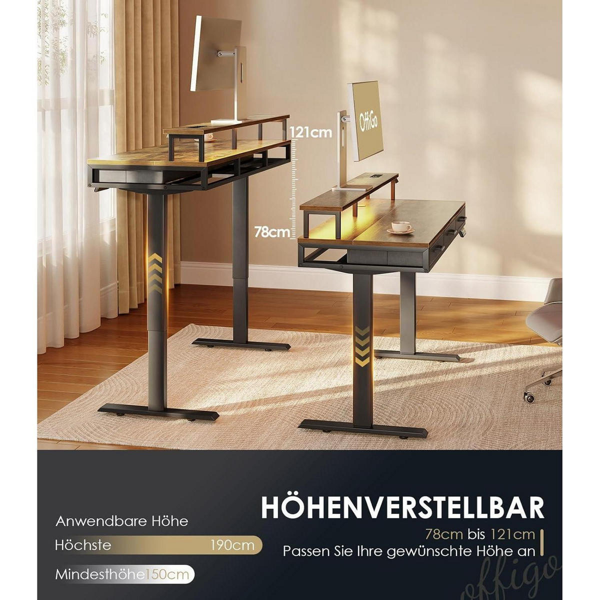 SCHREIBTISCH elektrisch höhenverstellbar 140 cm Braun - Braun, Holzwerkstoff (54/140/78cm)