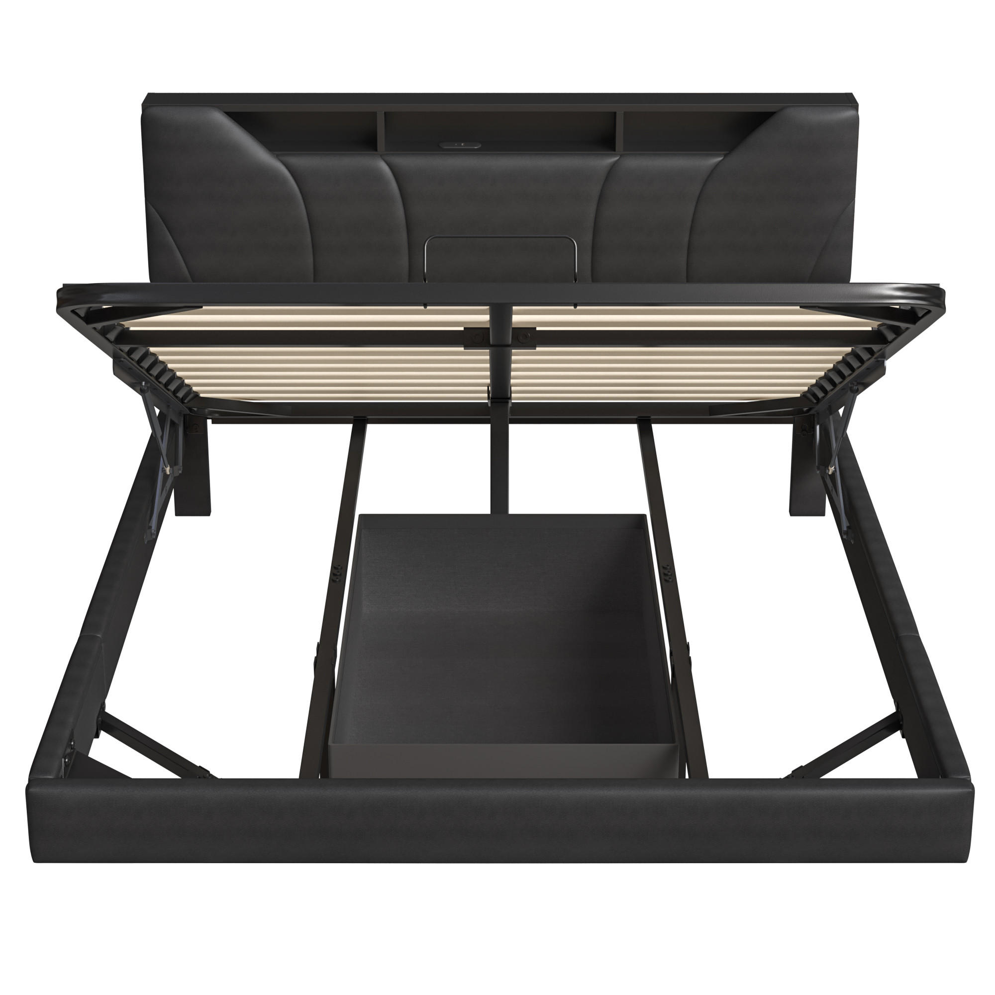 POLSTERBETT 160/200 cm schwarz mit Stauraum, LED und USB - Schwarz, Holz - SHOPENTRA