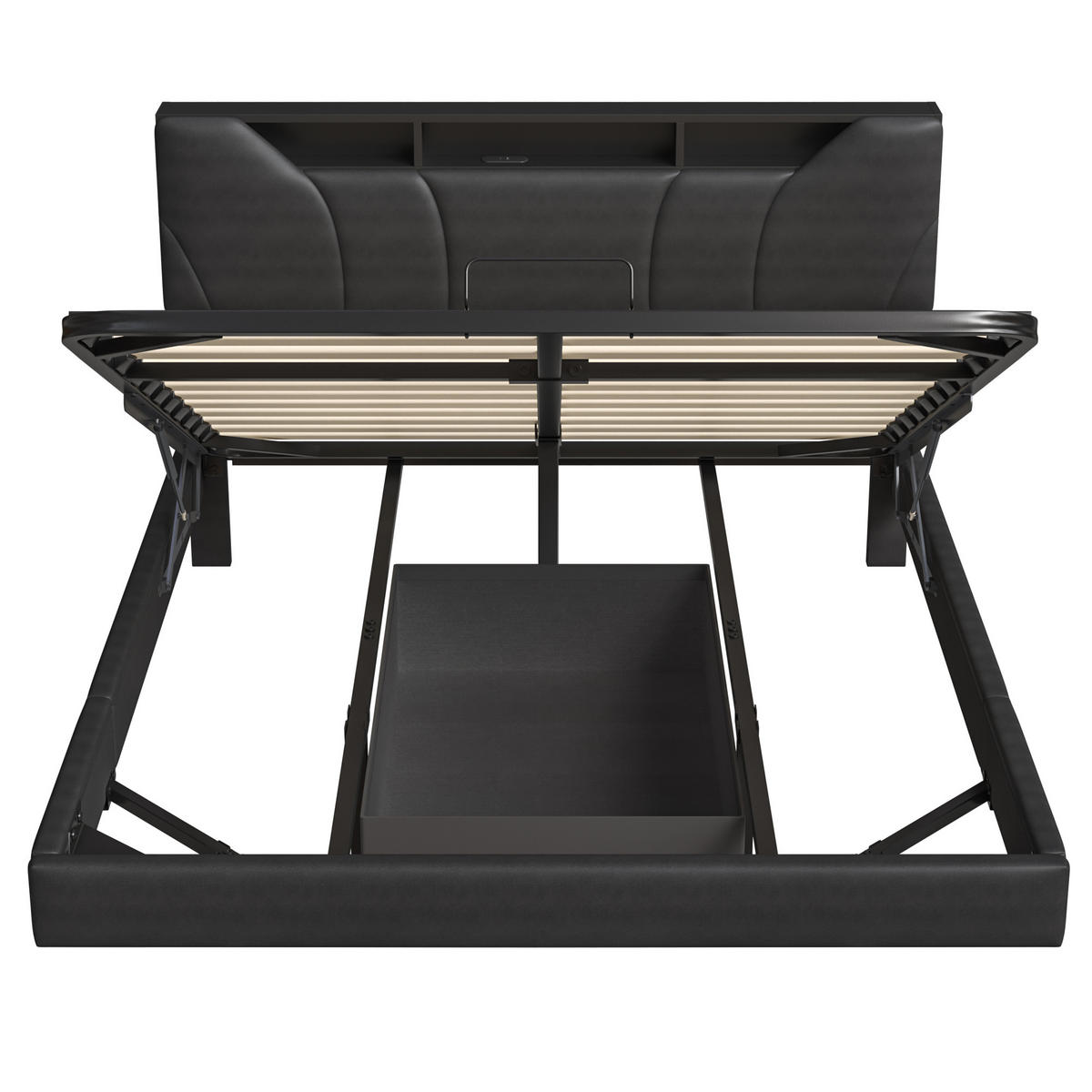 POLSTERBETT Modern 140/200 cm mit Bettkasten & App-LED Kunstleder Schwarz - Schwarz, Textil (140/200cm) - Creahappy