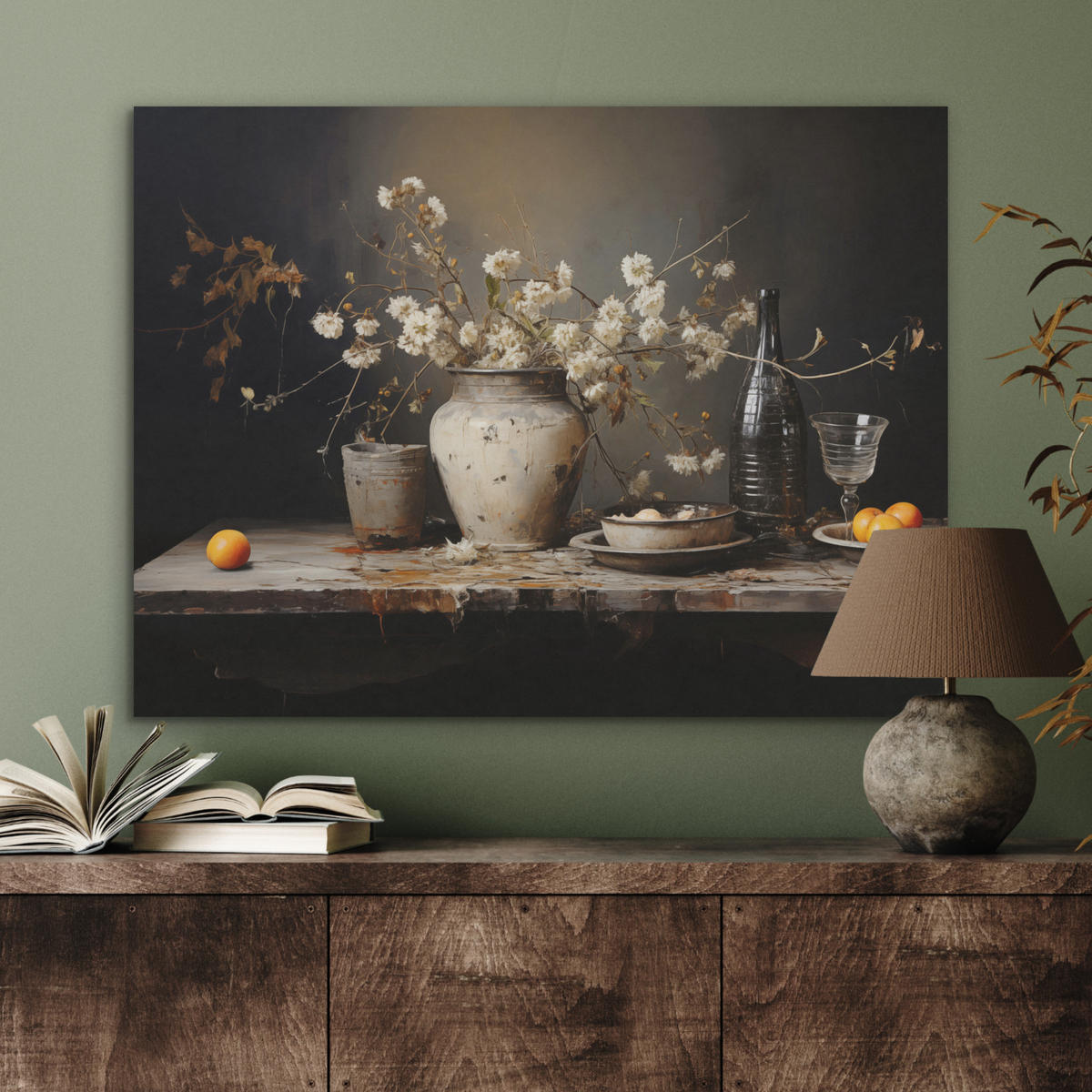 AKUSTIKPANEEL Stilleben - Blumen - Blumenstrauß - Vase - Wein 80x60 cm - Schwarz, Textil (80/0.9/60cm) - MuchoWow