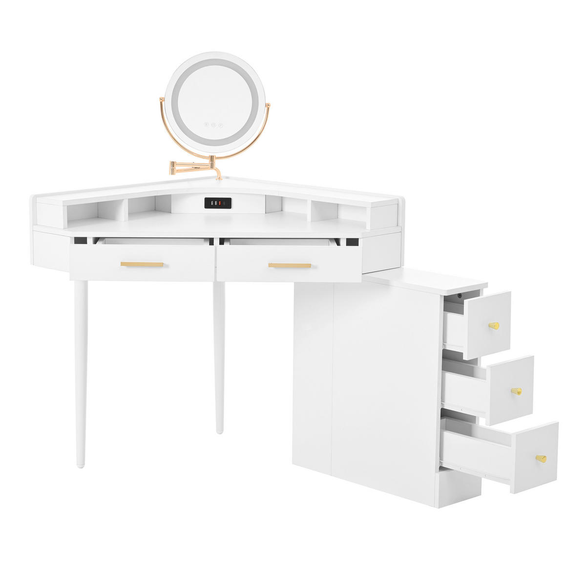 SCHMINKTISCH 105,5/75/120 cm weiß aus Spanplatte mit LED-Spiegel - Weiß, Holzwerkstoff (75/120/105.5cm) - OKWISH